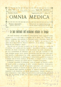 Giornale, rivista storica 1929 OMNIA MEDICA Basi dottrinali ossidazioni cellulari in terapia Opuscolo 1