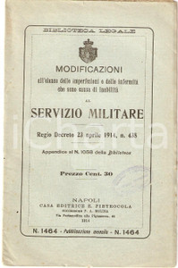 1914 BIBLIOTECA LEGALE Elenco cause di inabilità al servizio militare PIETROCOLA