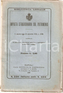 Libro, pubblicazione d epoca 1920 BIBLIOTECA LEGALE Imposta straordinaria sul patrimonio Ed. PIETROCOLA 1