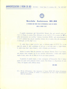Materiale pubblicitario d’epoca 1957 ROMA Ammortizzatori e freni DEBO fa sconti ai soci dell AUTOMOBILE CLUB 1