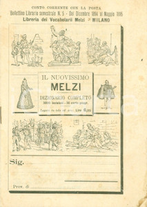Materiale pubblicitario d’epoca 1894 MILANO Libreria dei Vocabolarii MELZI Nuovissimo dizionario OPUSCOLO 1