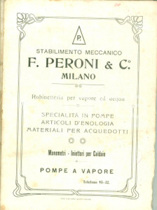 Materiale pubblicitario d’epoca 1935 ca MILANO Stabilimento Meccanico PERONI & C. Robinetterie vapore 75 tavole 1
