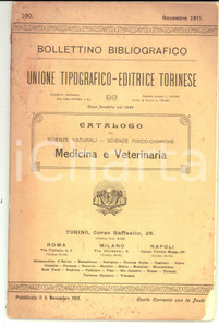 Libro, pubblicazione d epoca 1911 TORINO UTET Pubblicazioni di medicina e veterinaria Catalogo 110 pp. 1