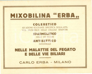 Documento originale, autentico 1930 ca MILANO Mixobilina CARLO ERBA malattie del fegato Opuscolo pubblicitario 1
