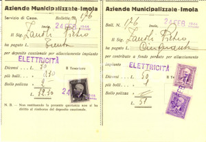 Documento originale, autentico 1944 IMOLA BO Aziende municipalizzate Ricevuta per impianto elettrico 1