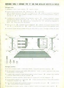 Materiale pubblicitario d’epoca 1950 ca MILANO Ditta OSCAM Montaggio tavoli e scrivanie in PASFLEX Illustrato 1