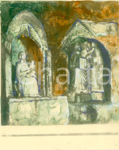 Fotografia d epoca originale 1950 ca MONTE SANT ANGELO FG Statue al pozzetto Fotografia COLORATA A MANO 1