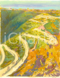 Fotografia d epoca originale 1950 ca MONTE SANT ANGELO FG Strada di campagna Fotografia COLORATA A MANO 1