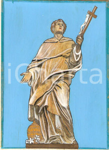 Cartolina originale da collezione 1955 ca ARTE SACRA Santo con crocifisso e tiara ClichÃ© dipinto a mano 1