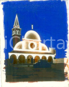 Fotografia d epoca originale 1955 ca MOTTA DI LIVENZA Notturno Basilica Madonna dei Miracoli Colorata tempera 1