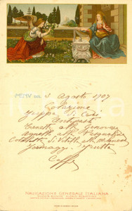 Oggetto da collezione cartaceo 1907 Leonardo da VINCI Annunciazione Menù di bordo NAVIGAZIONE GENERALE ITALIANA 1