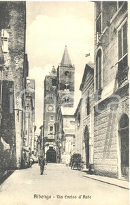 Cartolina originale da collezione 1920 ca ALBENGA SV Via ENRICO D ASTE Cattedrale SAN MICHELE ARCANGELO FP NV 1