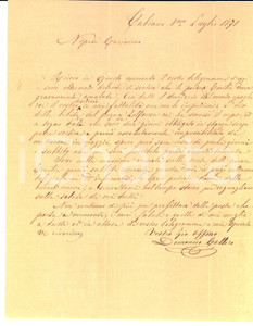 Documento originale, autentico 1871 GABIANO FIDENZA PR Domenico CALLERO non può raggiungere la nipote malata 1
