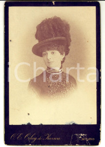 Fotografia d epoca originale 1880 ca MILANO Ritratto di donna con cappello a piume Foto ORLAY DE KARWA 1