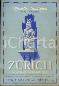 Materiale pubblicitario d’epoca 1953 ZURICH CH Mappa cittadina ufficiale in 11 parti Opuscolo con mappa 1