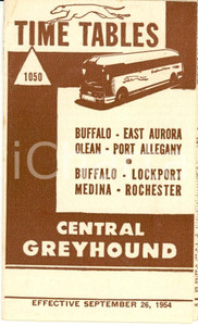 Materiale pubblicitario d’epoca 1954 BUFFALO NEW YORK CENTRAL GREYHOUND bus service Timetables 1050 Opuscolo 1