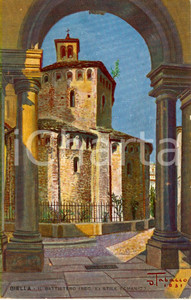Cartolina originale da collezione 1931 BIELLA Il BATTISTERO del X secolo in stile romanico Ill. TABACCO FP NV 1