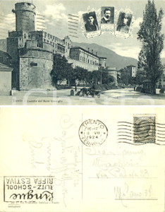 Cartolina originale da collezione 1924 TRENTO Castello BUON CONSIGLIO Ritratti CHIESA BATTISTI FILZI BERLITZ FP 1