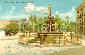 Cartolina originale da collezione 1920 ca PALERMO Piazza MARINA con il Giardino GARIBALDI Ill. PAOLETTI FP NV 1