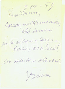 Autografo originale 1959 BERGAMO Acci! Acci Saluti e abbracci Avv. Ubaldo RIVA a Ettore COZZANI 1