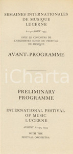Materiale pubblicitario d’epoca 1955 LUCERNE CH Semaines internationales de musique Avantprogramme Opuscolo 1