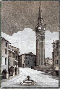 Cartolina originale da collezione 1973 PORDENONE Campanile della chiesa di SAN MARCO Cartolina ARTISTICA FG VG 1