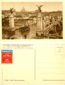 Cartolina originale da collezione 1930 ca ROMA Tram su ponte VITTORIO EMANUELE Amaro FELSINA RAMAZZOTTI FP NV 1