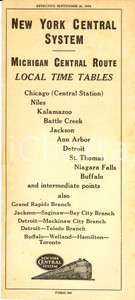 Materiale pubblicitario d’epoca 1954 MICHIGAN central route time tables Opuscolo NEW YORK CENTRAL SYSTEM 1