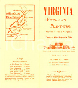 Materiale pubblicitario d’epoca 1955 ca MOUNT VERNON USA WOODLAWN plantation of George WASHINGTON Opuscolo 1