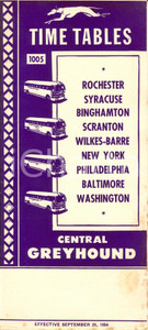 Materiale pubblicitario d’epoca 1954 CLEVELAND USA CENTRAL GREYHOUND bus service Timetables 1005 Opuscolo 1
