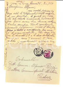 Manoscritto, lettera originale 1950 ROMA Misteriosa assenza del commissario Alfonso RICCI Lettera 1