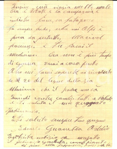 Manoscritto, lettera originale 1926 VERCEIA SO Edoardo GUANELLA aiuta il cugino se la pagnotta é poca 1