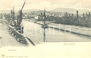 Cartolina originale da collezione 1900 ca RIMINI Barche attraccate a PORTO CANALE Cartolina ILLUSTRATA FP NV 1