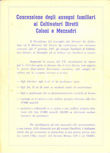 Documento originale, autentico 1966 ALBA /CN CONFEDERAZIONE NAZIONALE COLTIVATORI DIRETTI Assegni famigliari 1