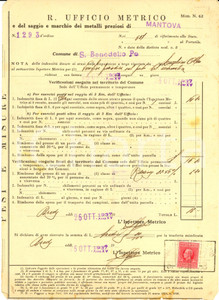 1937 SAN BENEDETTO PO (MN) Regio Ufficio Metrico Nota delle indennità *Documento