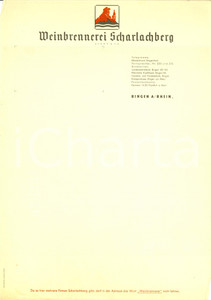 Materiale pubblicitario d’epoca 1950 ca BINGEN AM RHEIN D Weinbrennerei SCHARLACHBERG Sturm & Co. ILLUSTRATA 1