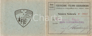 Oggetto da collezione cartaceo 1961 PEGLI Gruppo escursionistico Tessera FEDERAZIONE ITALIANA ESCURSIONISMO 1