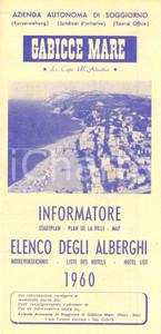 Materiale pubblicitario d’epoca 1960 GABICCE MARE PU Elenco degli alberghi e mappa della localitÃ  Opuscolo 1