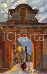 Cartolina originale da collezione 1935 ca BIELLA PIAZZO Arco monumentale del secolo XVII Ill. TABACCO FP NV 1