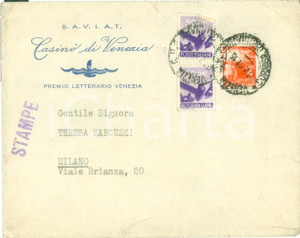 Materiale pubblicitario d’epoca 1951 CASINO  DI VENEZIA Premio Letterario Busta intestata priva di contenuto 1