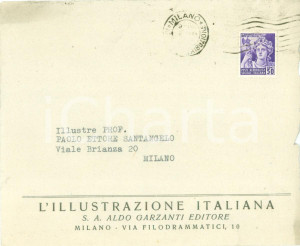 Documento originale, autentico 1944 MILANO L Illustrazione Italiana Busta intestata con francobollo RSI 1