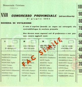 Documento originale, autentico 1964 VERONA XXII Congresso provinciale straordinario DC Facsimile scheda 1 1