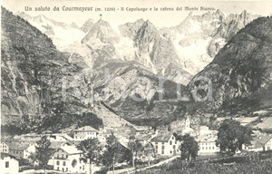 Cartolina originale da collezione 1907 COURMAYEUR AO Il capoluogo e la catena del MONTE BIANCO ILLUSTRATA FP VG 1