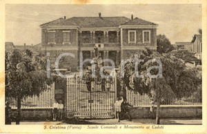 Cartolina originale da collezione 1930 ca SANTA CRISTINA E BISSONE PV Scuole elementari e monumento Caduti FP VG 1