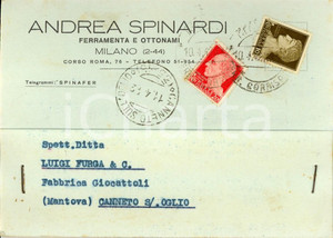 Cartolina originale da collezione 1942 MILANO Corso ROMA 76 Andrea SPINARDI ferramenta e ottonami INTESTATA FG VG 1