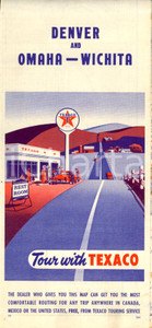 Mappa, planimetria storica 1955 ca DENVER and OMAHA  WICHITA tour with TEXACO Cartina PUBBLICITARIA 1