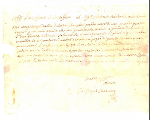 Manoscritto, lettera originale 1768 MILANO SAN CRISTOFORO Giovanni Giorgio CANEVARO manda a prendere vitelli 1