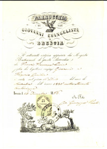 Documento originale, autentico 1856 BRESCIA Battesimo Francesca Lucia FERRARI Parrocchia SAN GIOVANNI 1