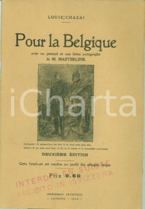 Documento originale, autentico 1914 Louis CHAZAI Pour la Belgique  deuxiÃ¨me Ã©dition Proibito in SVIZZERA 1