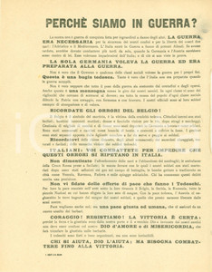 Documento originale, autentico 1915 PROPAGANDA WW1 Italia in guerra per evitare gli orrori del BELGIO Volantino 1